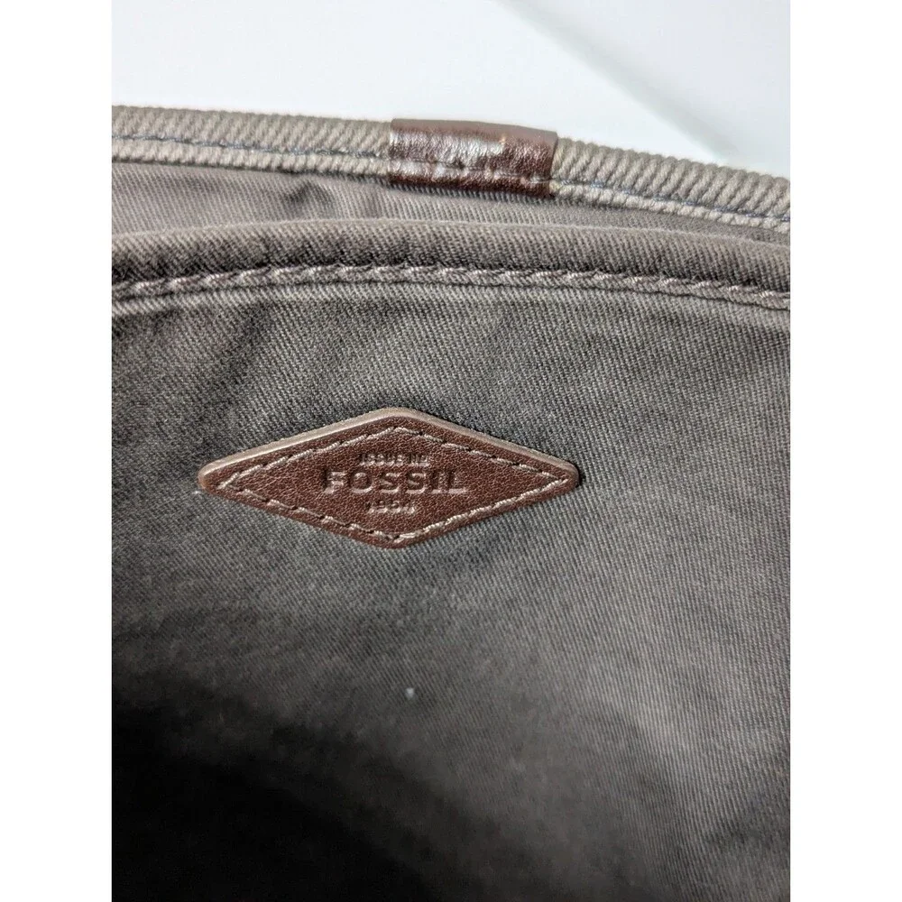 Fossil Estate City Gray Canvas Leather Accents Messenger Bag 12”x 9”